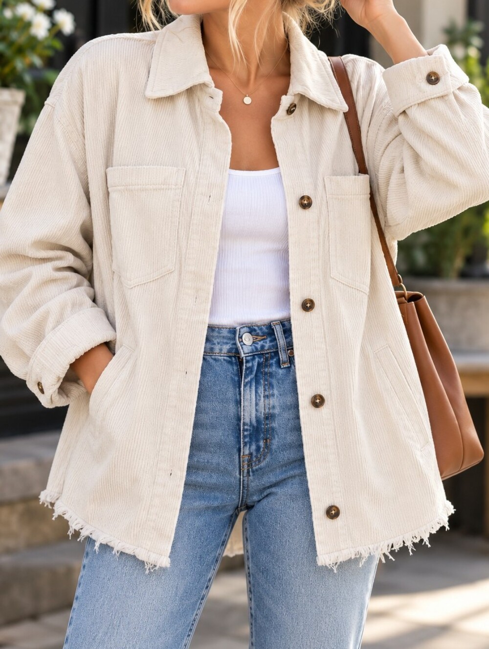 Hollister Women’s M Cream Corduroy Shacket Oversized Shirt Jacket